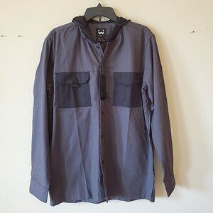 WXYZ Charcoal Gray Men's Hooded Flannel Double Pocket Button Down Shirt SZ M